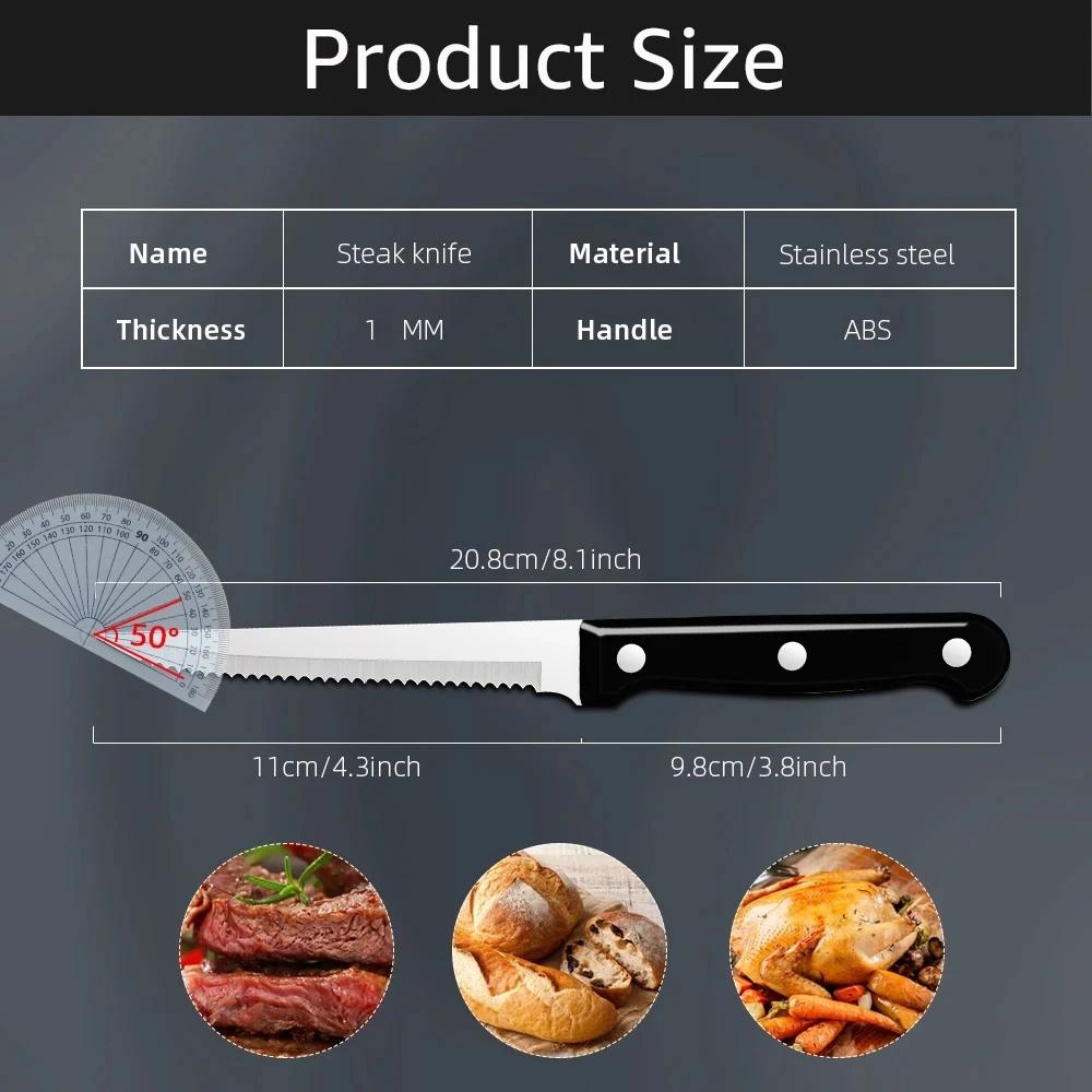 6/12Pcs-Set Steak Knives Cutlery Stainless Steel Sharp Serrated Dinner Knives Dishwasher Safe for Meat Bread Kitchen Knife