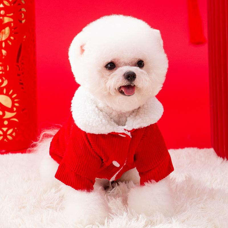 Puppy Dog Cotton-padded Clothes New Year's Festive Lucky Cat Warm Two Feet Lamb Wool Than Bear Small Dog Pet Clothes