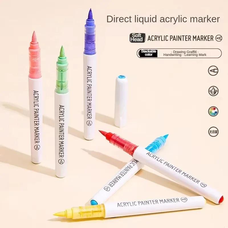 Languo 207/9 Colors Direct Liquid Color Acrylic Paint Pens Brush Marker Pen Painting DIY Card School Art Supply Stationery