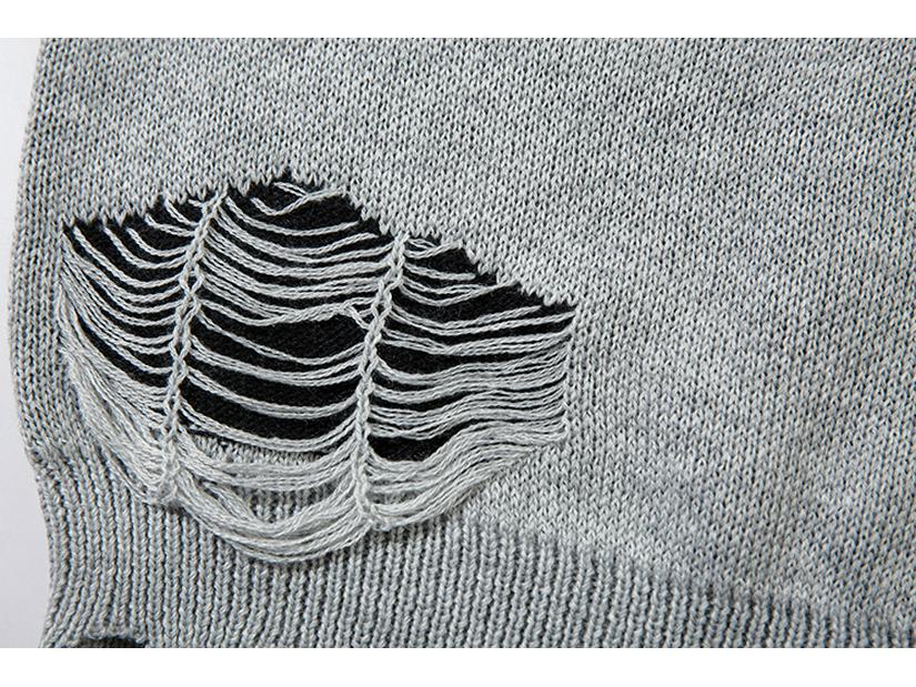 Pull Zippé Déchiré Tendance Unisexe Automne 2024 - Maille Streetwear Ample