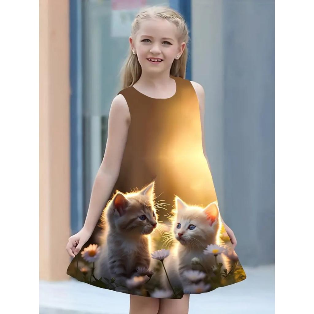 Fashion Children's Dresses New Fashion Loose Cute 3D Animal Pattern Children Girls Sleeveless Dresses