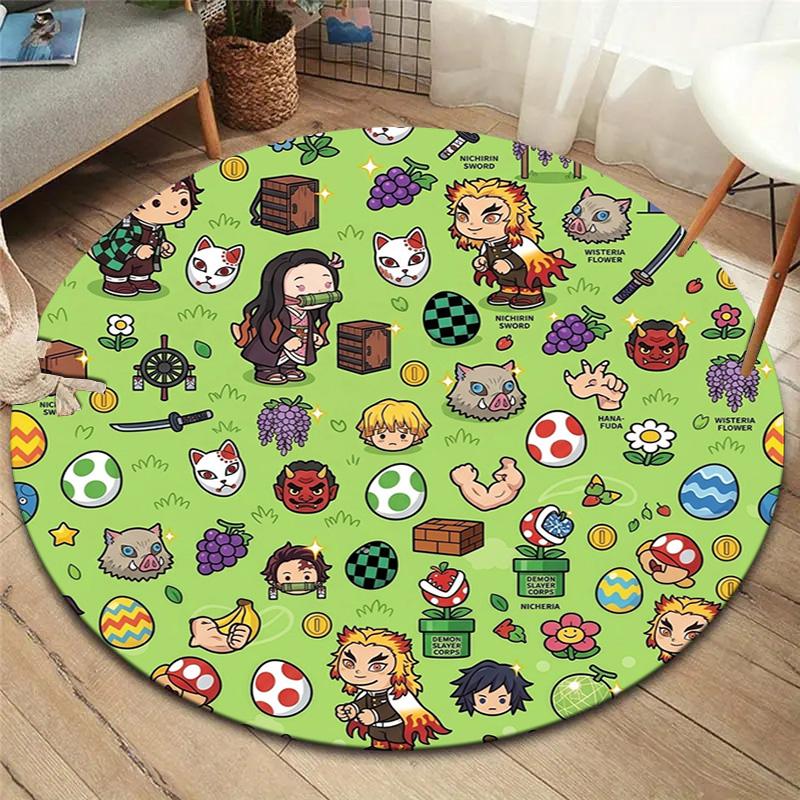 Demon Slayer Round Area Rug Carpet Rug For Living Room Bedroom Sofa Playroom Decor Nonslip Floor Mat