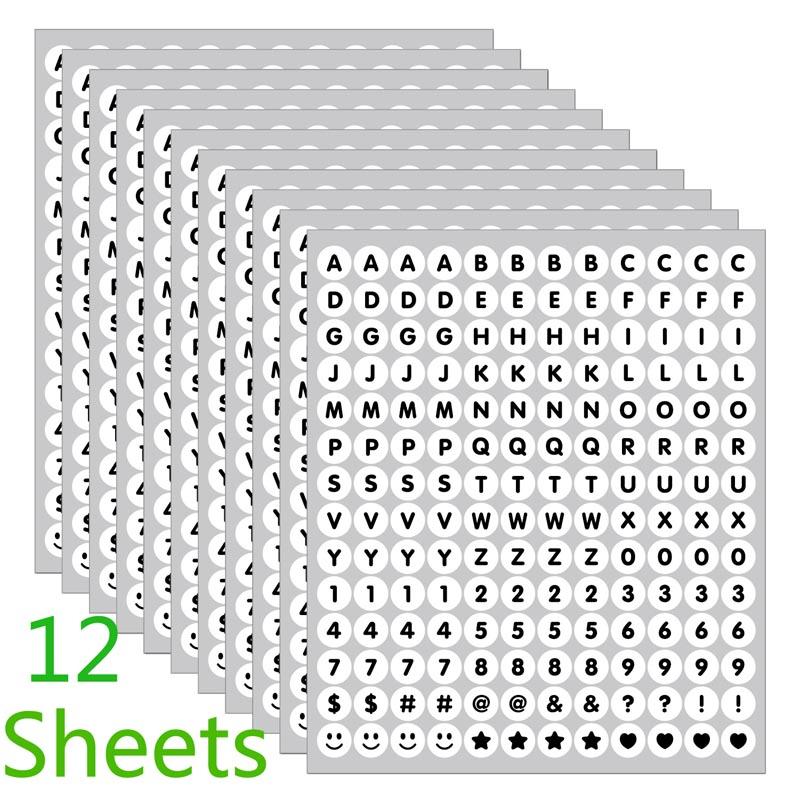 

12 Sheets Mini 0.5 Inch Letter Stickers Removable Number Alphabet Sticker for DIY Stationery Scrapbook Grad Cup Mug Craft Art