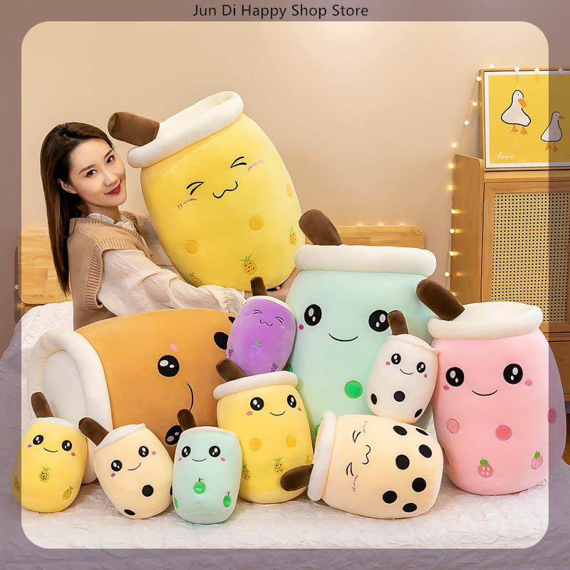 22-70cm Giant Size Bubble Tea Plushies Squishy Milk Tea Boba Pillow Peluche Ice Cream Fruits Juice Drink Bottle Prop Decor Gift