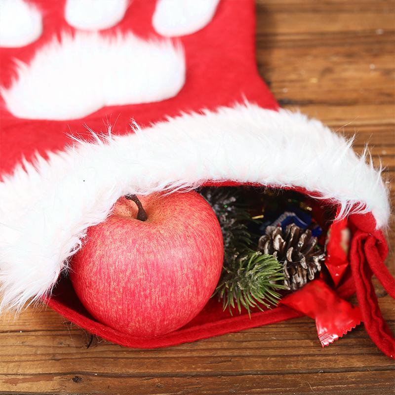 1PC Reusable Christmas Gift Bags with Sock Design Matching Red-Grey Christmas Sock & Bag Set 44x22cm