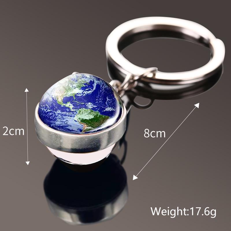 Double-Sided Glass Galaxy Keychain with Moon, Earth, Mars Pendants