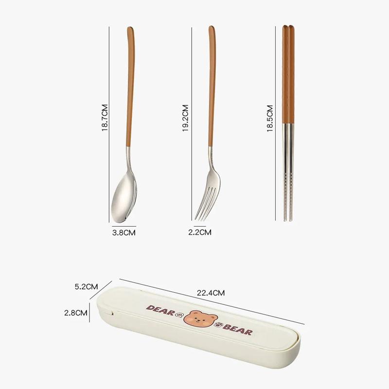 304 Stainless Steel Cartoon Cutlery Set with Case Kids Fork Spoon Portable Cutlery Travel Tableware Reusable Flatware