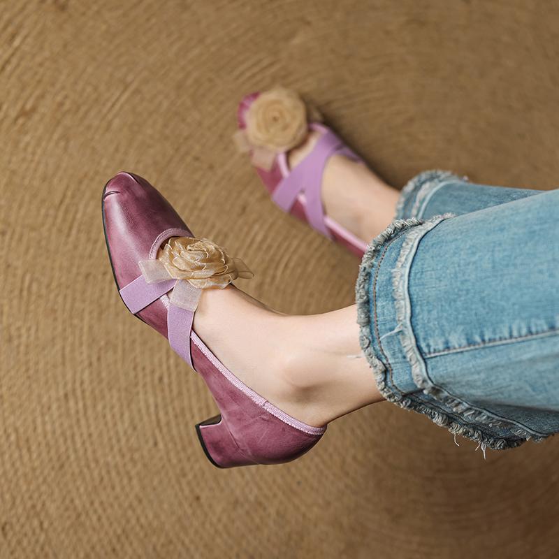 Fashion 2025 New Spring Women Pumps Genuine Leather Round Toe Women Shoes Fashion Hollow Out Flowers Ladies Shoes Mary Janes