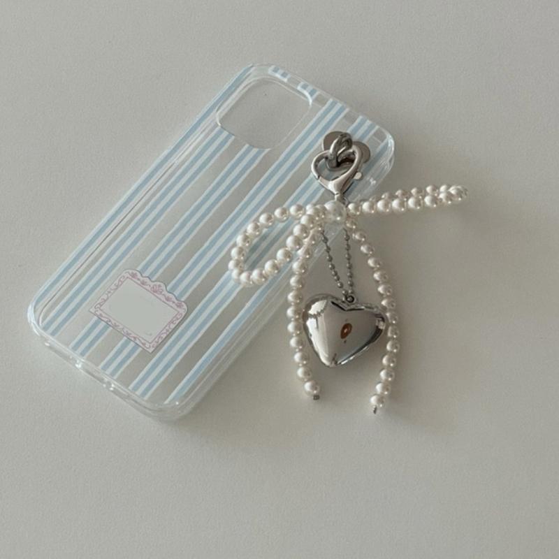 Chic Imitation Pearl Keychain Handmade Bow Shaped Keyring Heart Pendant Keyrings