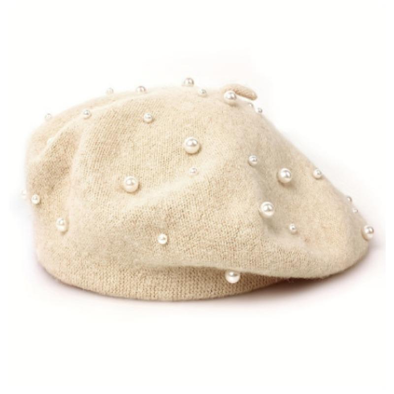 Women S Pearl Plush Beret Hat Vintage Fashion Elegant Lady Hat