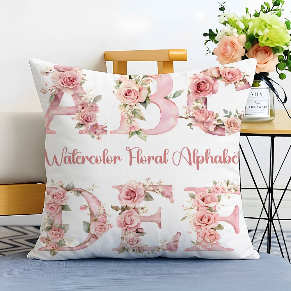 Creative Letters Floral Print Pillow Case Printed Brushed Fleece Pillow Baby Skin-Touch Eco-Friendly Dye-Sublimat