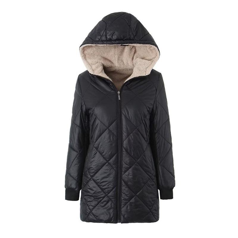 European version of women's clothing lamb wool new medium and long rhombus cotton-padded clothes loose coat women's winter tide