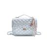 Spring new soft surface casual large capacity classic fashion solid color rhombus embroidery thread tote women's bag