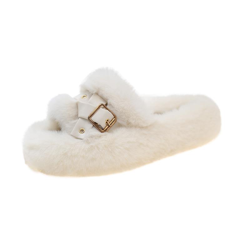 

Thick-soled wool slippers for women wear in autumn and winter, 2025 new ins trendy casual home comfortable and versatile, solid color wool slippers 35