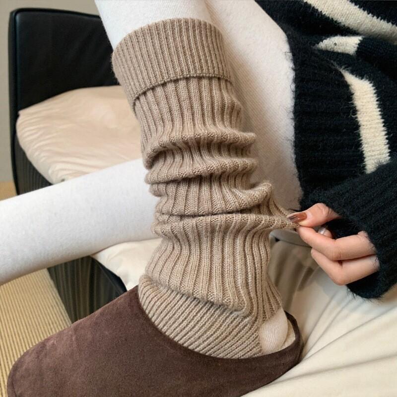 Womens Knee-High Knit Leg Warmers Warm Thick Cotton Socks Fall Winter Stylish Versatile