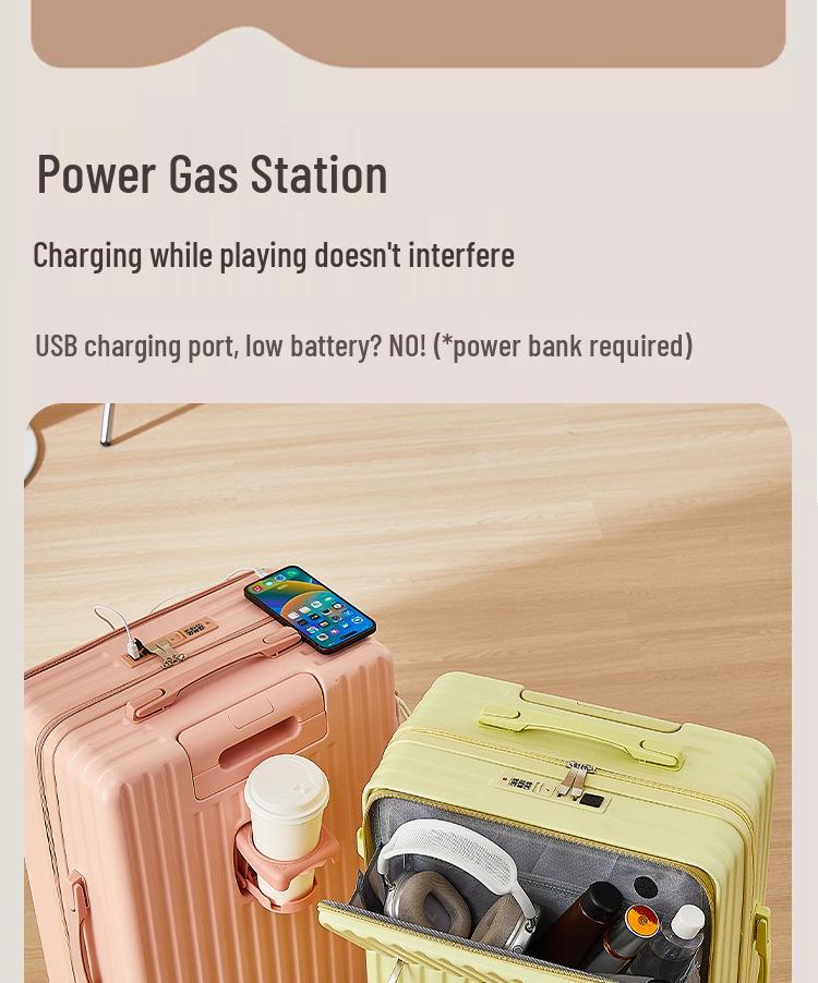 20-Inch Leather Front-Opening Suitcase with Universal Wheels and Combination Lock - Large Capacity for Men and Women