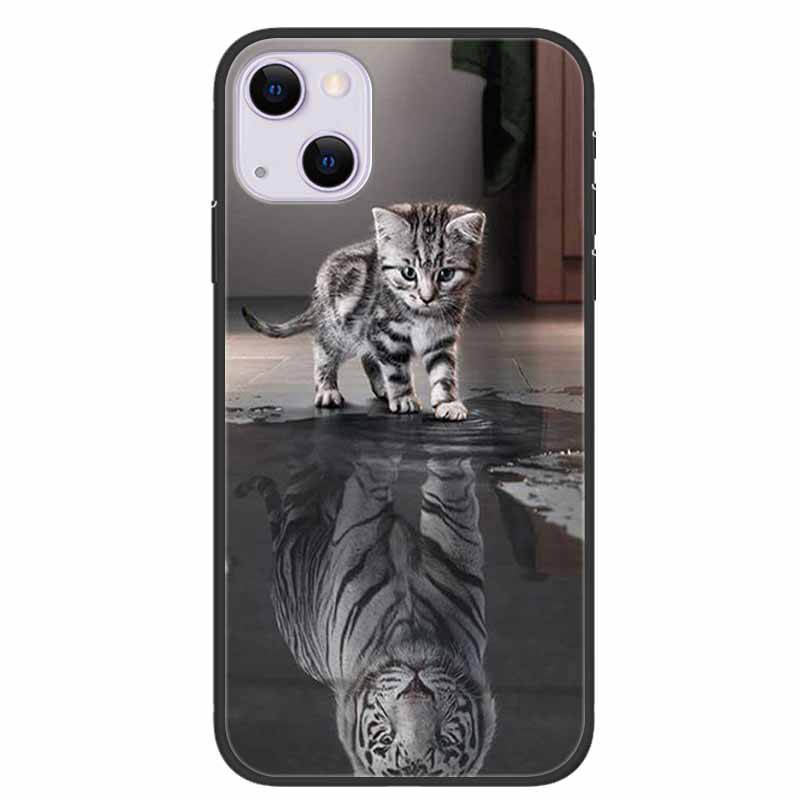 For iPhone 14/14 Plus Case Black Silicone Soft TPU Luxury Flower Animal Back Cover For iPhone 14/14 Plus New Shells for iPhone14