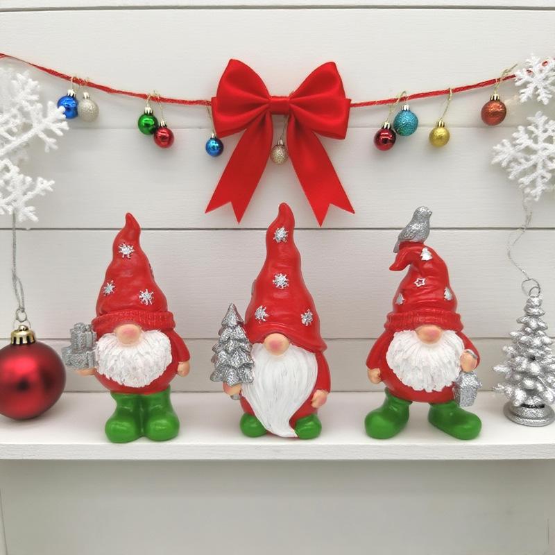3pcs Christmas Dwarf Resin Crafts Gnome Statues Home Bedroom Decorations Ornaments Holiday Gifts