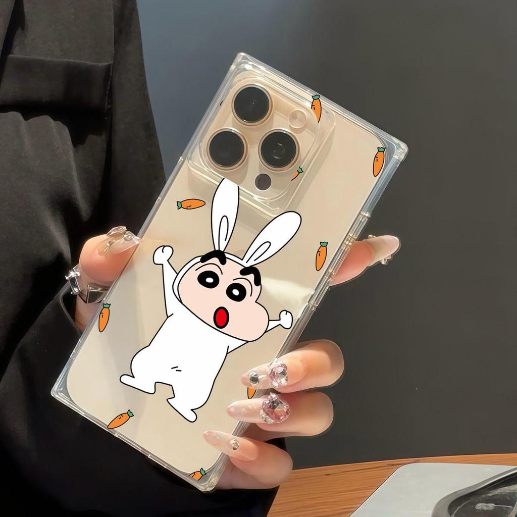 Clear Square Back Tube Case Protection For iPhone 14 Pro Max 15 Plus 12 13 11 16 ProMax Anti-Oxygen,Daikon Crayon Shin Pattern Casing