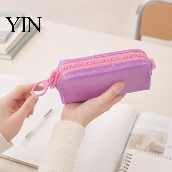 PVC Pencil Case Stationery Case, Large Capacity Pouch, Fashionable Bag Smooth Zipper Pen Organizer for School Office Student Use