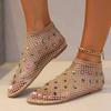 Women's Sandals 2024 Hot Selling Hollow Sexy Water Diamond Flat Bottom Mesh Sandals New Outdoor Women's Slippers Sandal