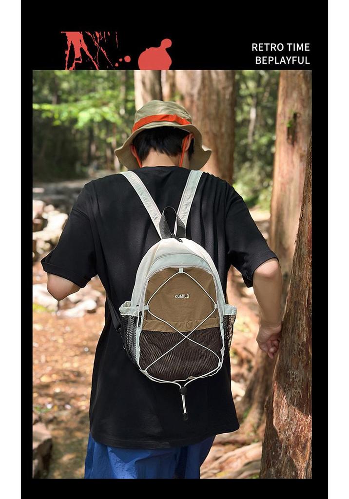 High-Value Color Block Mountain-Style Backpack - Lightweight, Large Capacity, Double Shoulder, Drawstring Design for Couples & Travel.