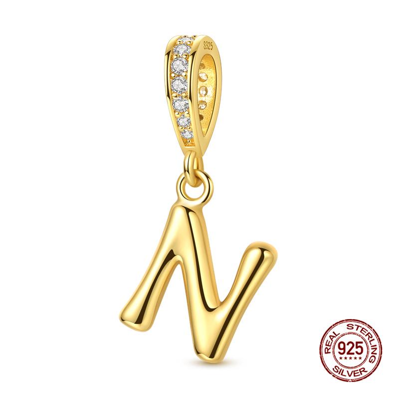 New In Original Charms Copper 26 Golden Letters A-Z Charm Bead Fit 3Mm Original Bracelet For Womens Diy Fashion Jewelry Gift