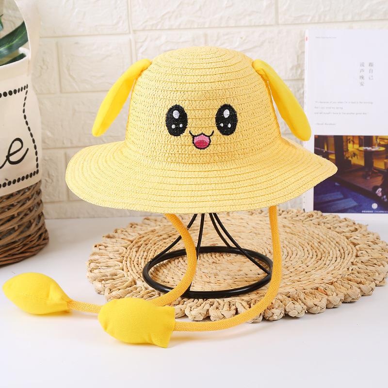 New Children's Sun Hat Summer Ear Moving Hat Airbag Rabbit Hat Sun Protection Straw Hat Tourist Attractions