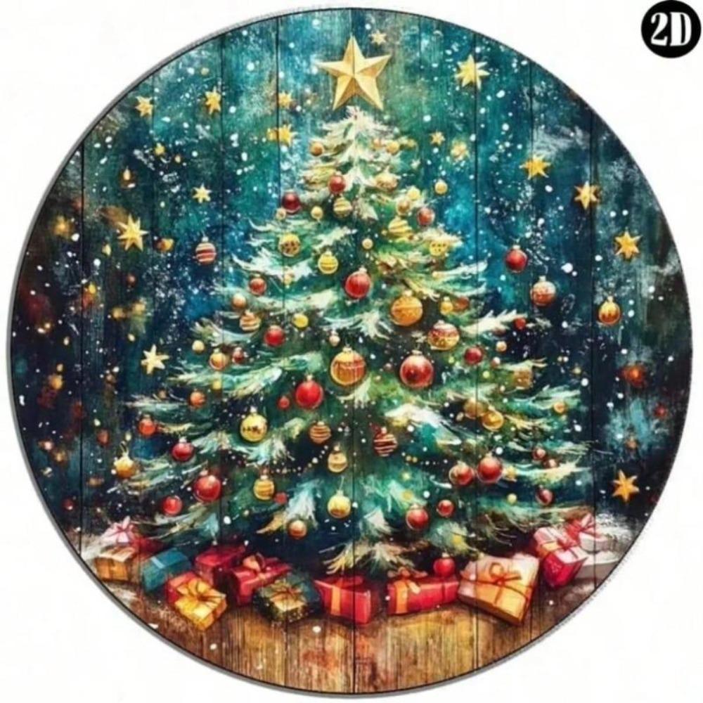 Christmas Metal Sign 7.8 Inch Round Tree Gifts Decor Wall Art
