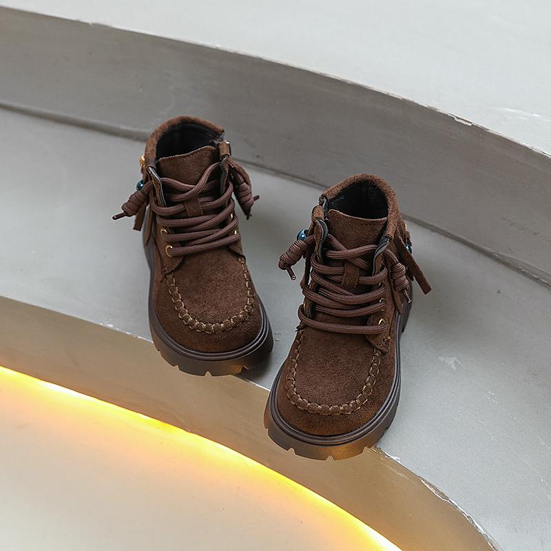 Retro Kids Outdoor Short Boots Spring Autumn Girls Tassel Ankle Boots School Causal Children's Platform Leather Boots
