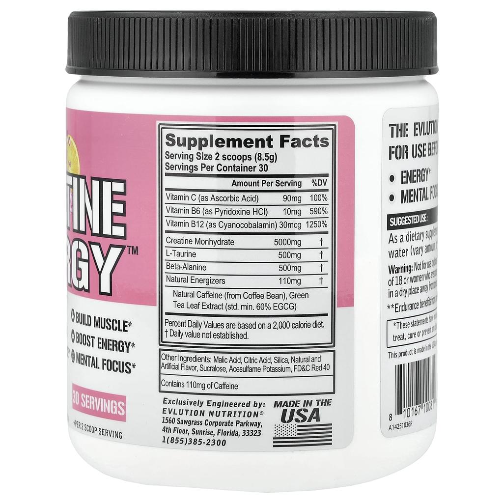EVLution Nutrition, Creatine Energy™, Pink Lemonade, 9 oz (225 g)