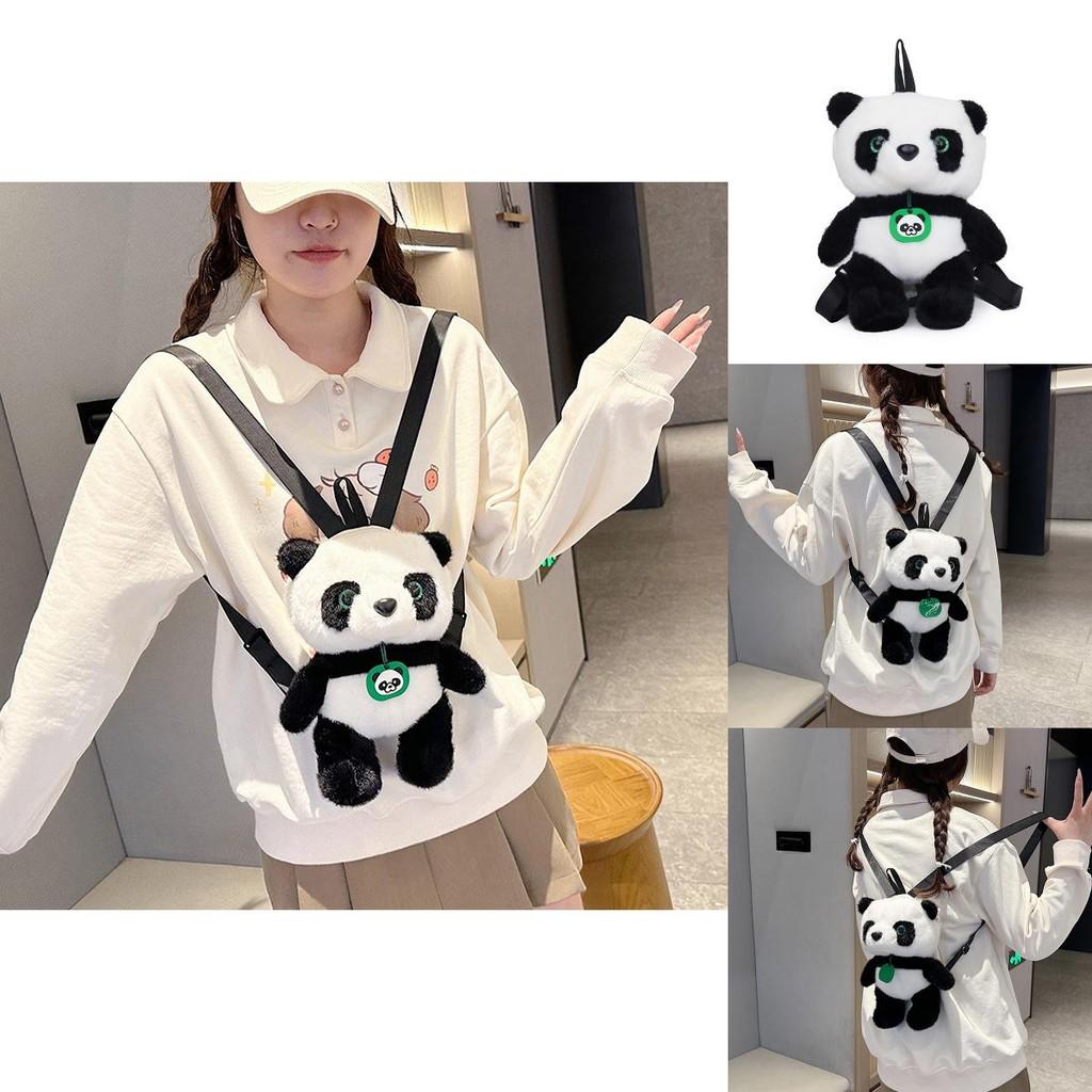 Cute Panda Plush Shoulder Bag With Zipper Pouch For Daily Use