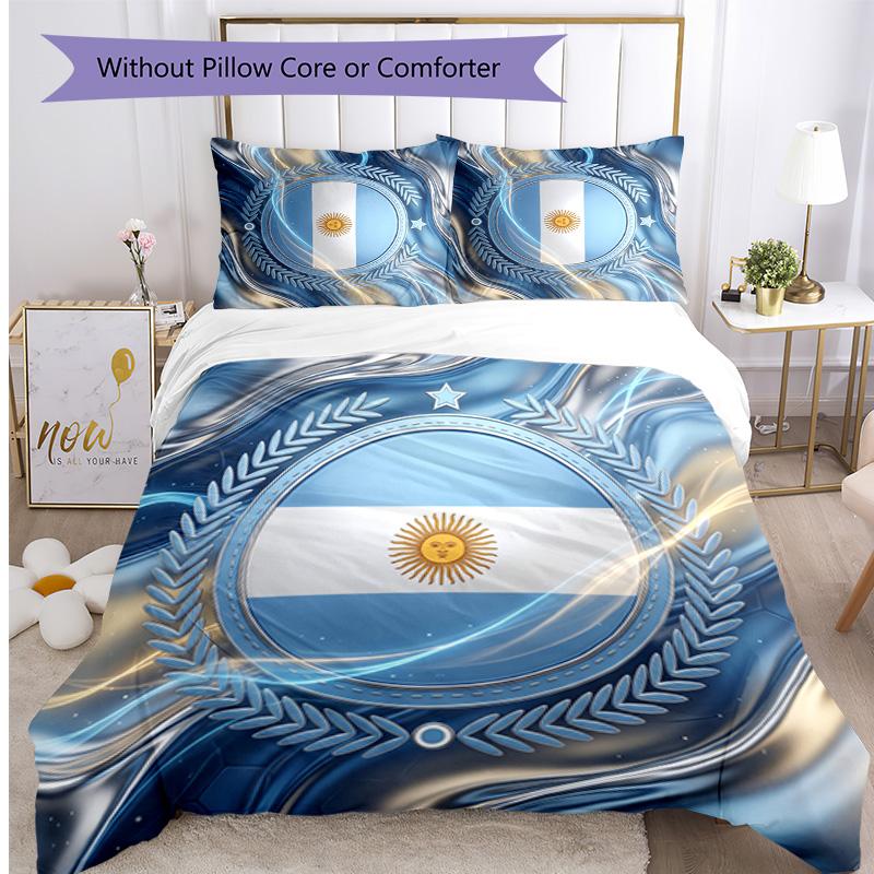Argentina Football Printed Bedding 3 Piece Set Cozy Breathable Bed Cover Set As Housewarming Holiday Gift