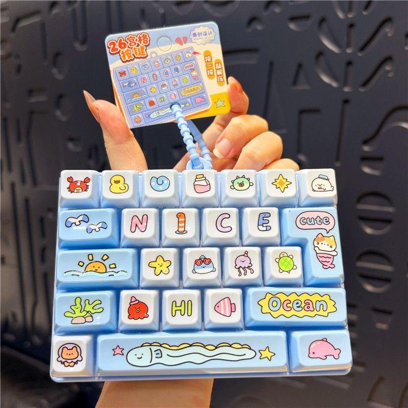 Cute 26 Keys Keyboard Fidget Keychain Funny Stress Relief Toy Couple Bag Pendant Creative Decompression Keyring Gift
