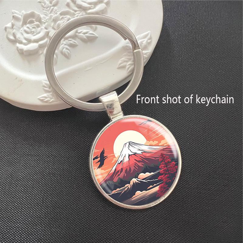 Mount Fuji Cherry Blossom Keychain Pendant: Japan Sea Wave Scenic Souvenir