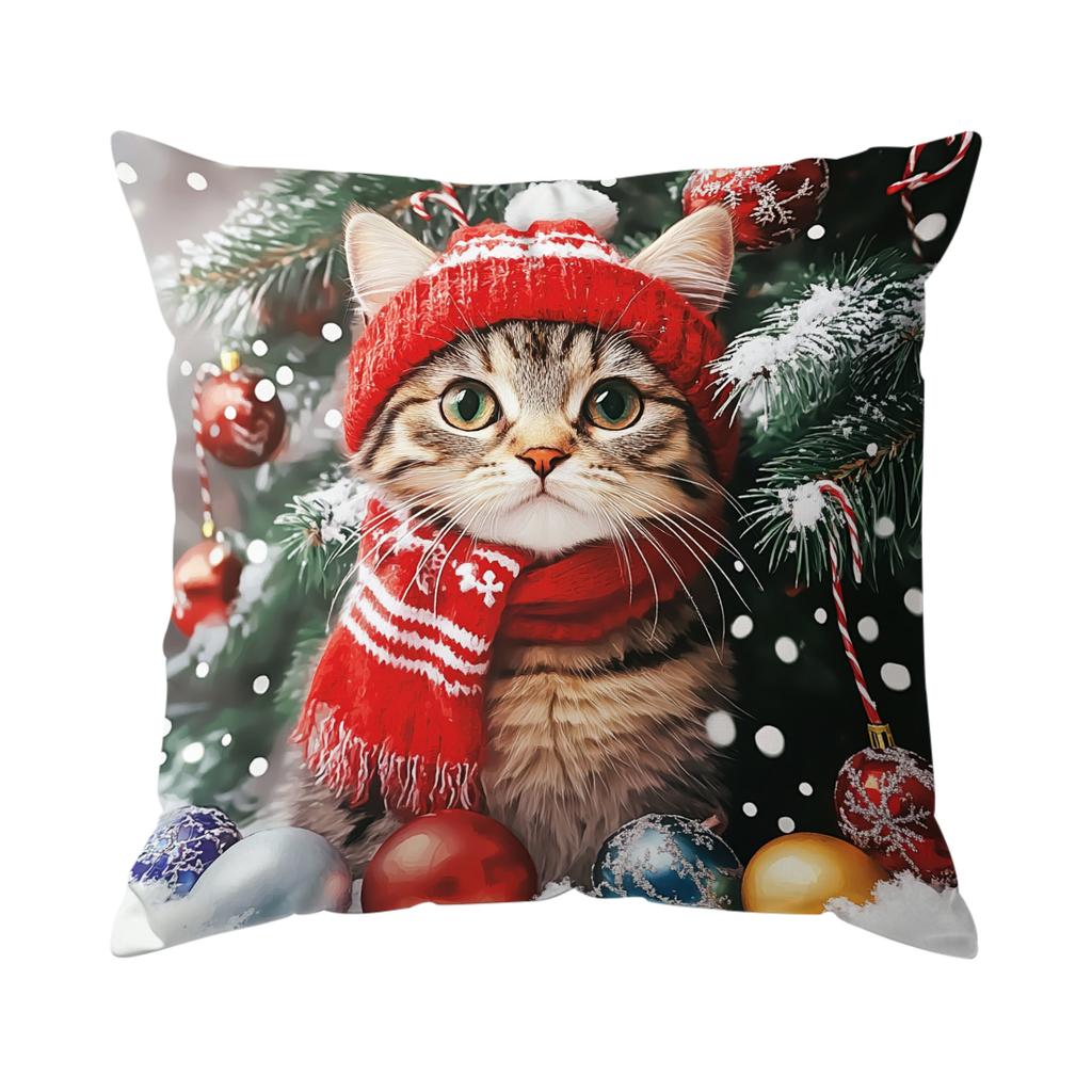 Christmas Themed Cat Pillowcase Bedroom Sofa Cushion Cover 100% Polyester Living Room Cushion Pillowcase Home Decor
