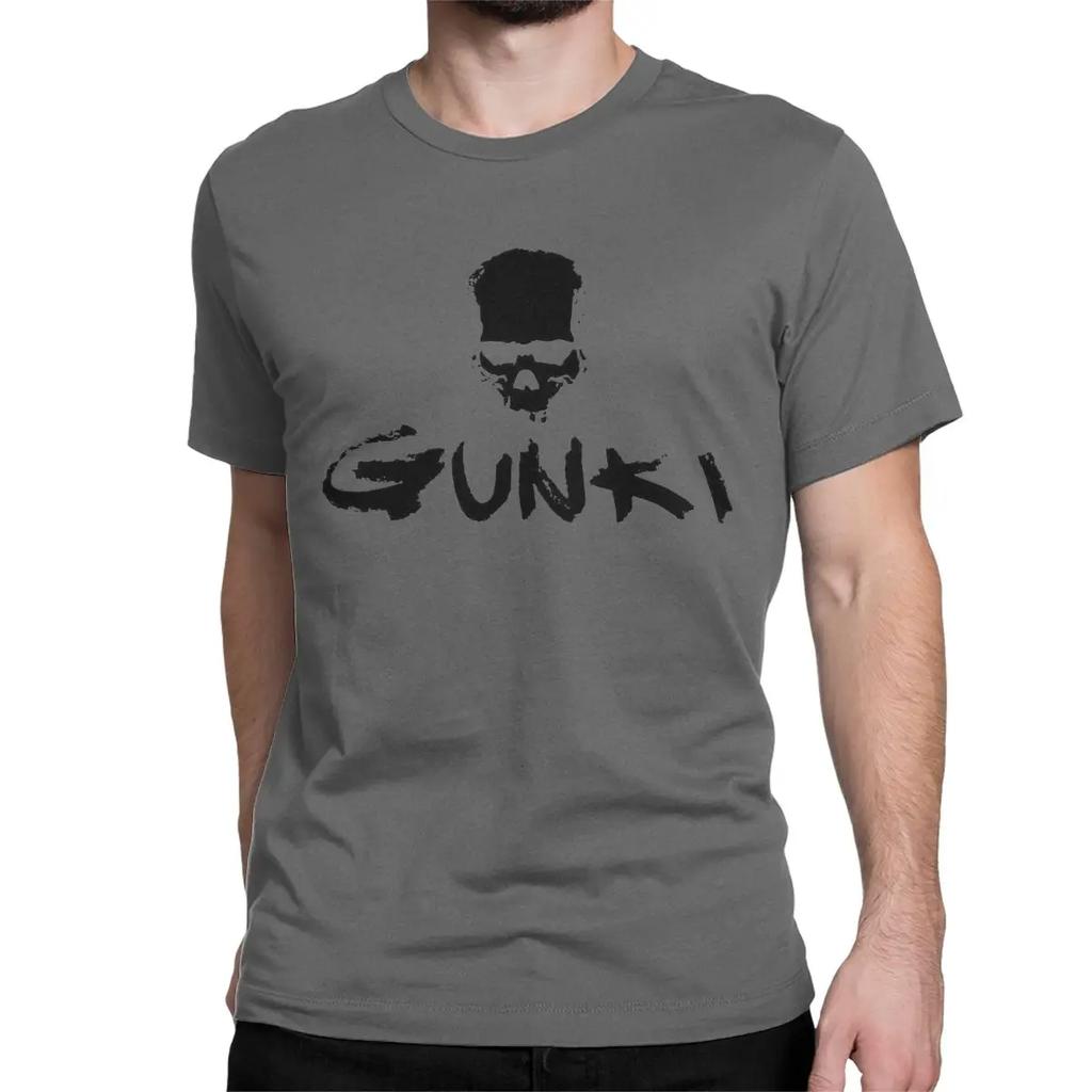 Gunki Funny T-Shirts Kurzarm Rundhals T-Shirt Baumwolle Große Größen Oberteile Gunki Logo Angeln Schädel für Männer Frauen T-Shirt