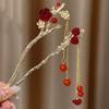 Retro Red Hair Stick Chinese Style Hanfu Tassel Women Flowers Chopsticks Alloy Hairpin Woman Jewelry Hair Clip Accessories