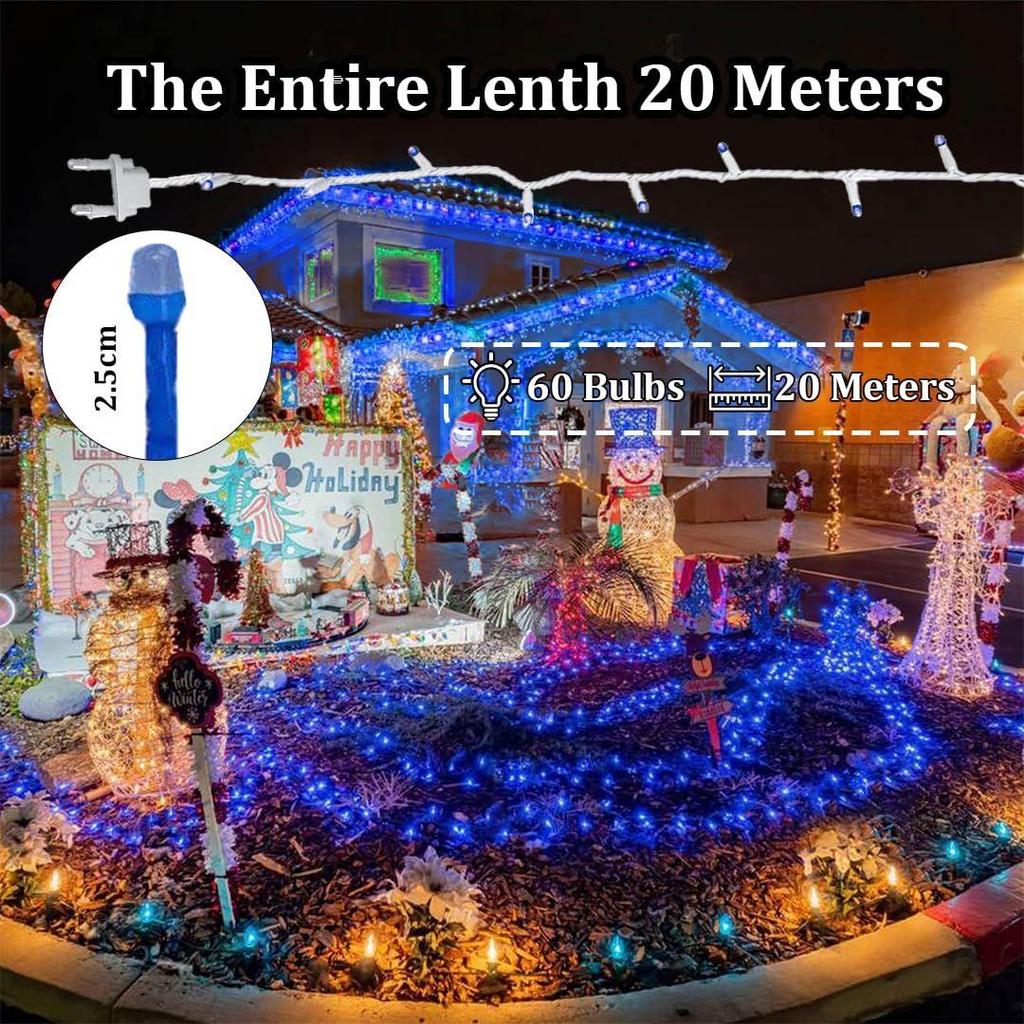 20 Meter  Decorative String Light | LED Fairy Light for Diwali, Christmas, Weddings & Home Decoration | Polycarbonate, (60 LED Blue 5MM, Pack of 1)