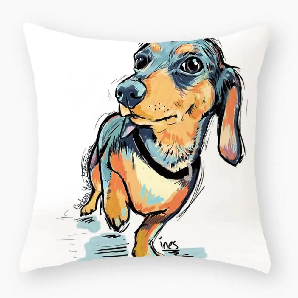Sofa Pillowcase Bedroom Decoration Cushion Cover Cute Dog Yorkie Pug Pillow Car