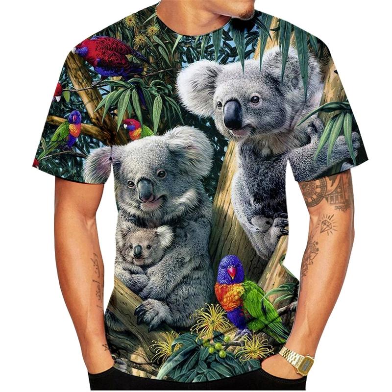 Summer Fashion Koala Animal Print T-Shirt 3D Printed Men's Short Sleeve Harajuku Style Loose Y2K Top