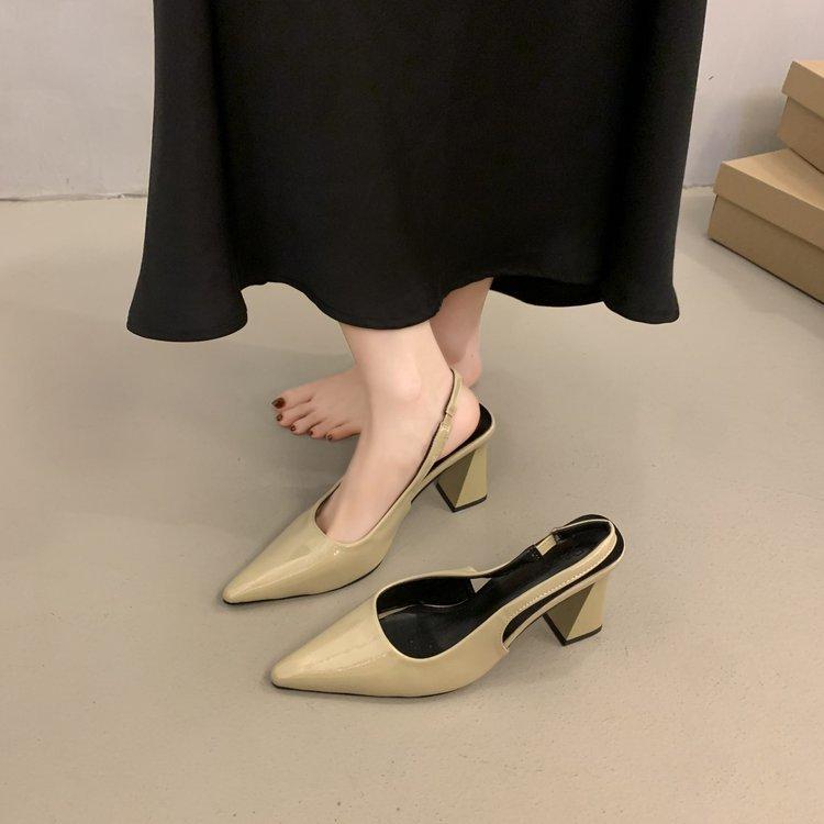 French beige temperament high heels women's 2025 new thick heel pointed empty sandals Internet celebrity versatile shoes