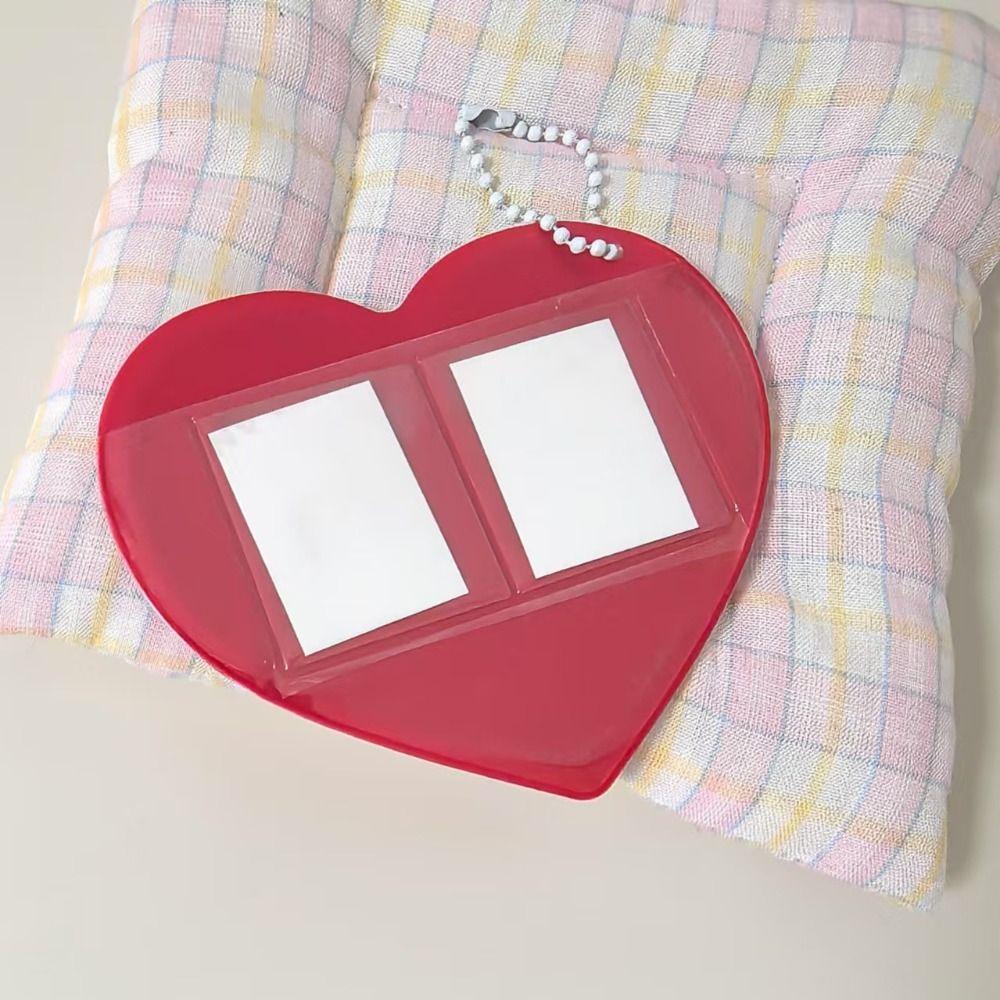 Creative Love Heart Photocard Holder 1 inch 2 Slots Card Holder with Keychain Cute Bag Pendant for Girls