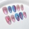 10 Pcs Handmade Silver French Almond Press On Nails With 3D Butterfly Metallic Design Full Cover Wearable False Nails