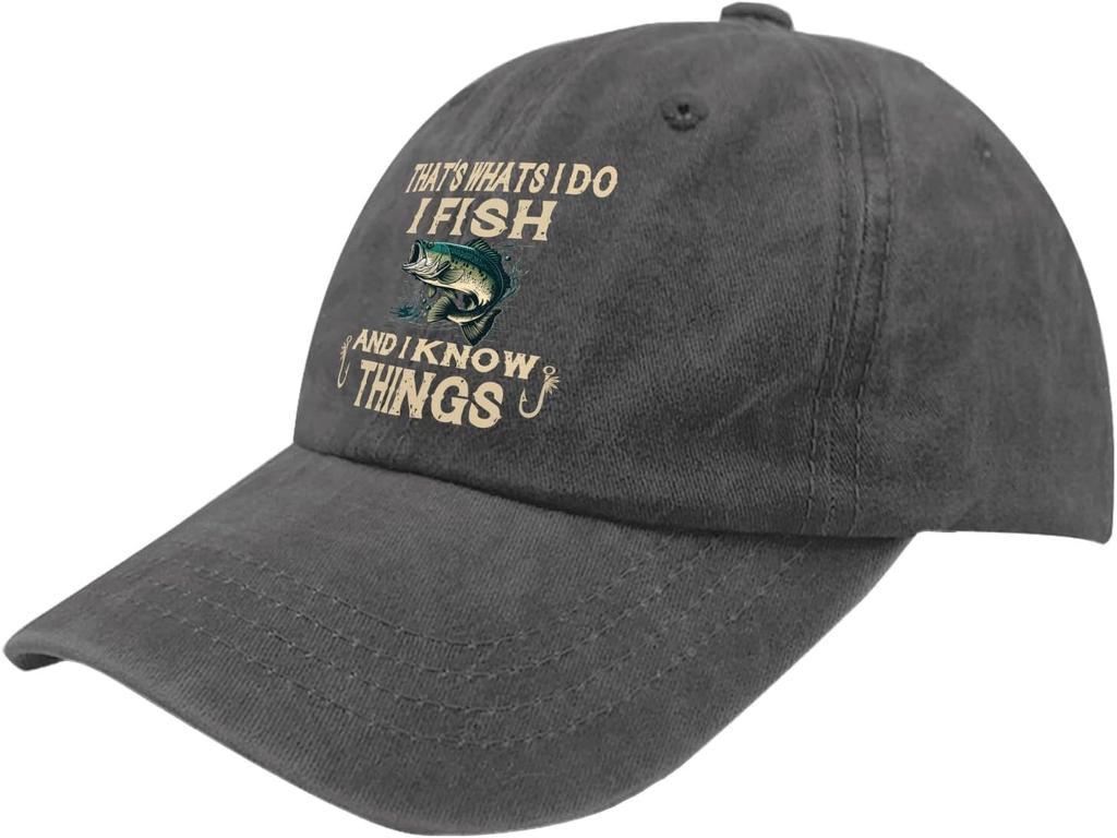 Thats What I Do I Fish And I Know Things Graphic Trucker Hat Distressed Casual Baseball Cap for Adults