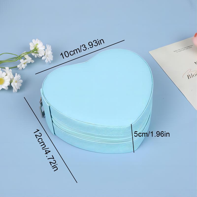 Heart-Shaped Jewelry Box Portable Travel Necklace Pendant Ring Earrings Storage PU Leather Zipper Cute Jewelry Organizer Box
