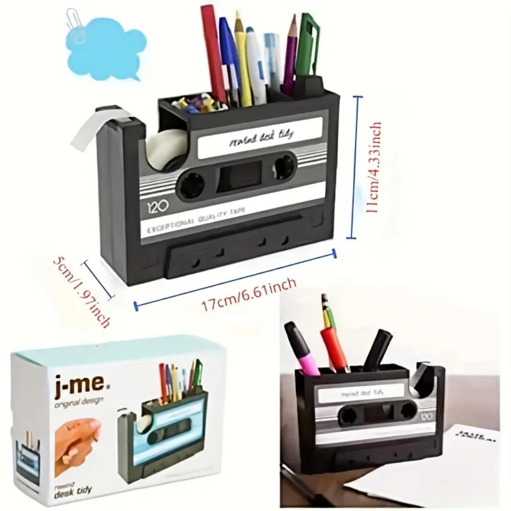 Vintage Cassette Tape Desk Organizer, Retro Style Pen Holder Desktop Storage Box for Office Home Decor