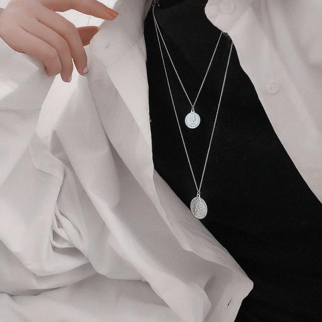 Vintage Kpop Small and Big Coin Pendant Necklace for Women Long Chain Neck Pendants Choker Jewelry 2021 Chocker Collar for Girl