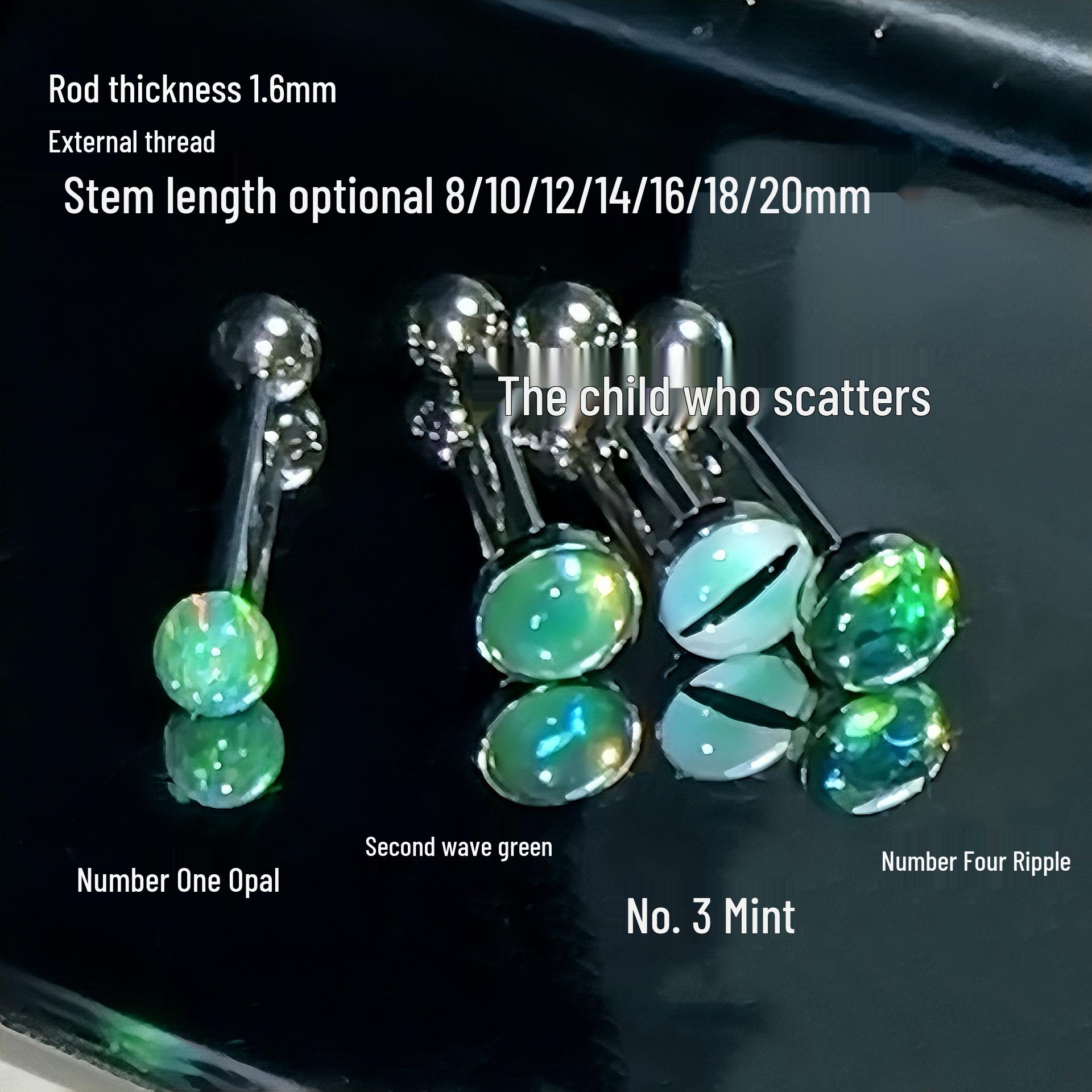 

Satan s Child Brewing Зеленый Скрывает Опаловый Мерцающий Пирсинг Языка Серия 16mm length, 1.6mm thickness