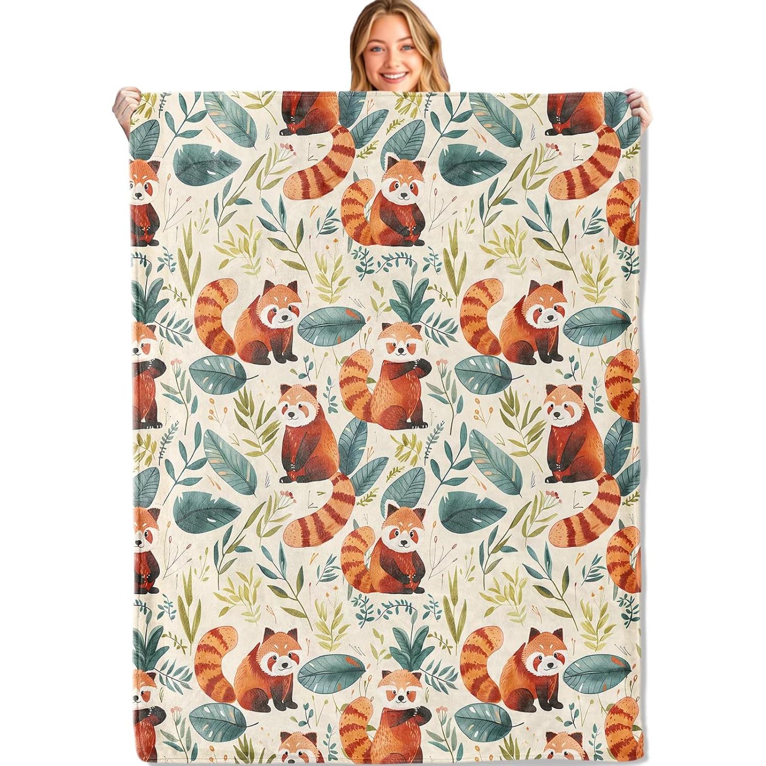 

Red Panda Throw Blanket - Ultra Soft, Cozy Lightweight Flannel,Cute Animnal Leaf Blankets - Gifts for Kids Girls Women,f 75x90cm